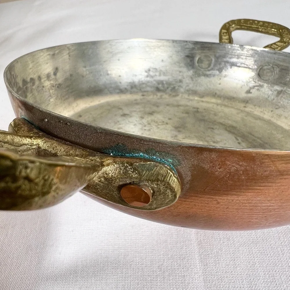 Old Vintage Copper Pans Skillets with Brass Handles